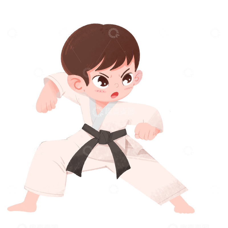 源文件下载【趣麦麦图】卡通手绘黑带跆拳道运动员
