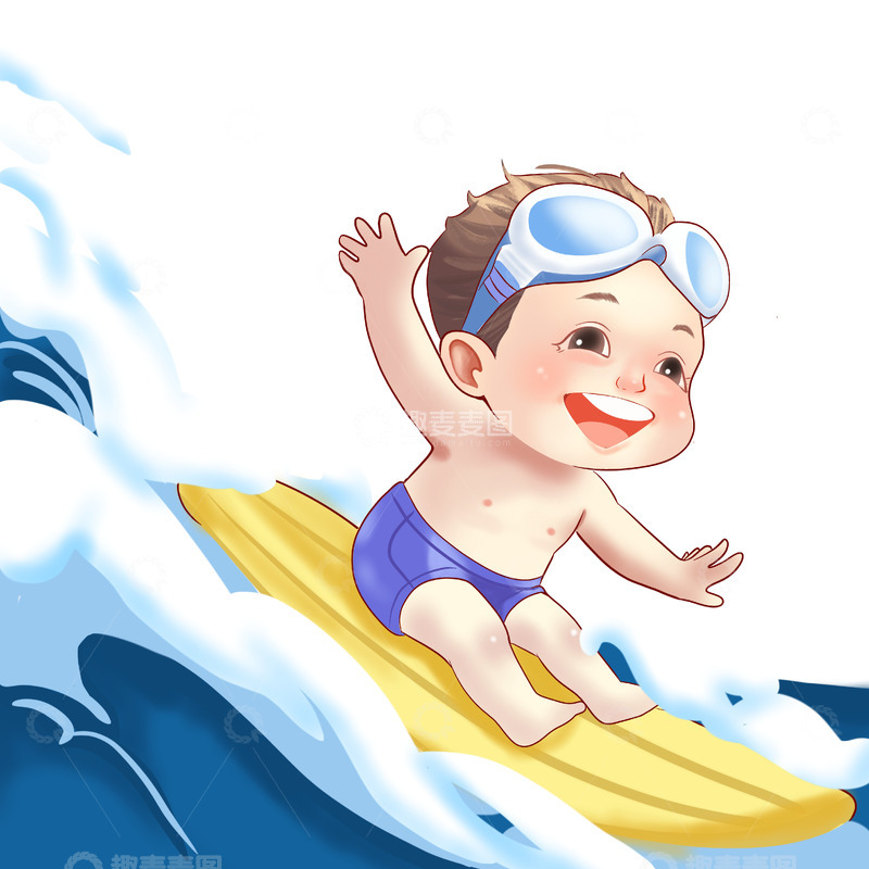 夏夏日冲浪手绘插画