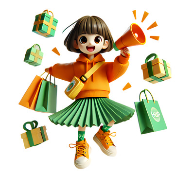 购物节卡通3D卡通人物素材