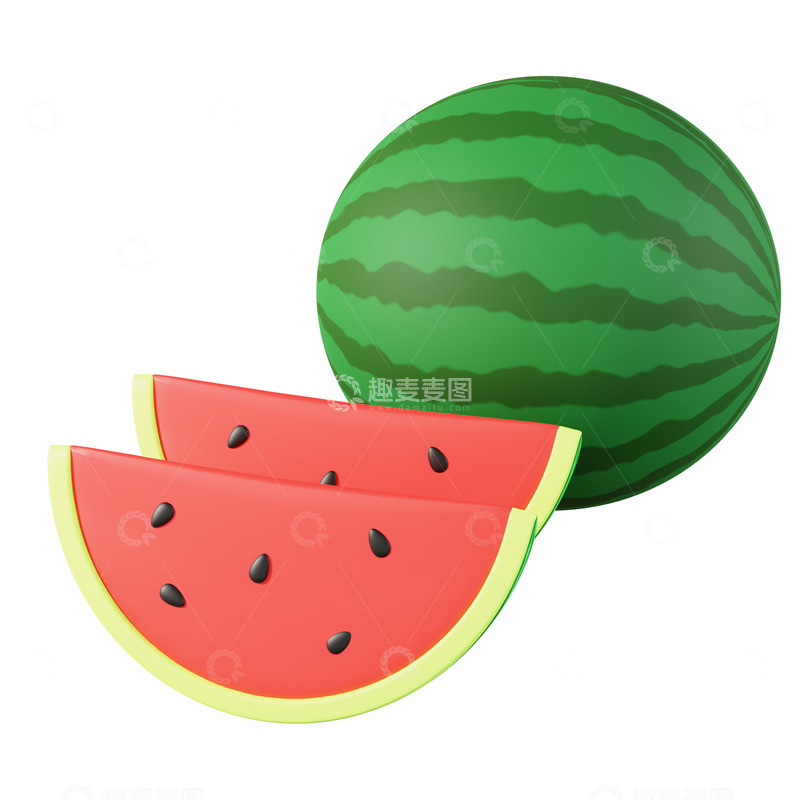 源文件下载【趣麦麦图】3D立体大西瓜PNG素材
