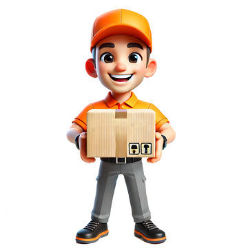 手抱着货物的卡通3D快递员素材
