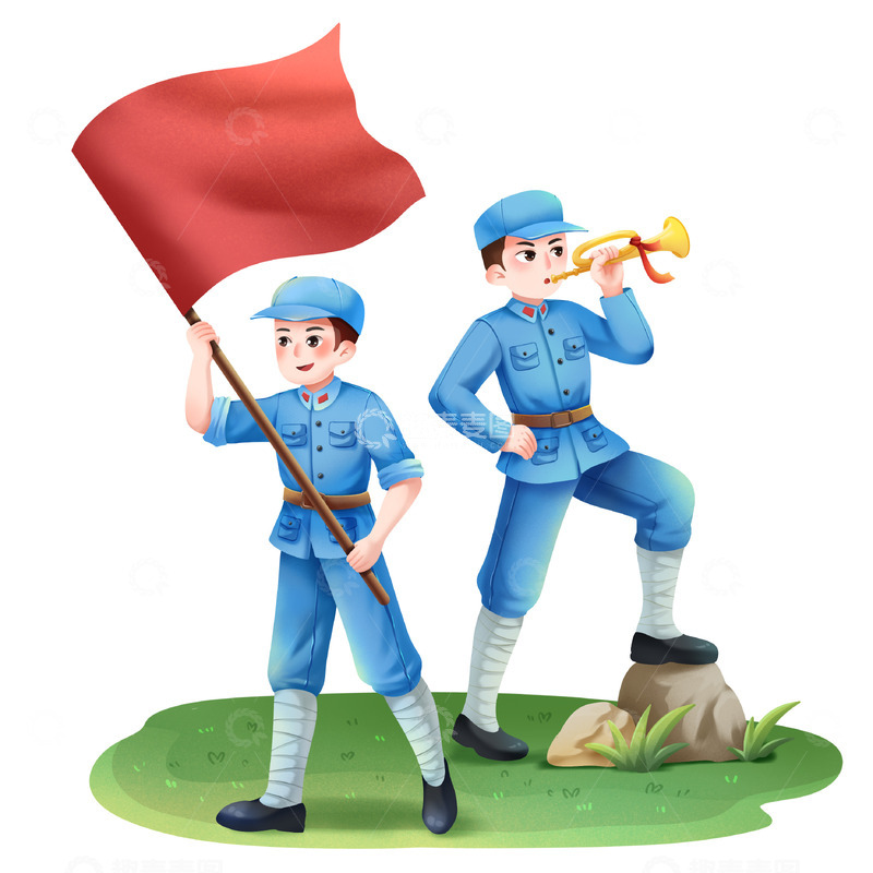 源文件下载【趣麦麦图】建党节军人卡通元素