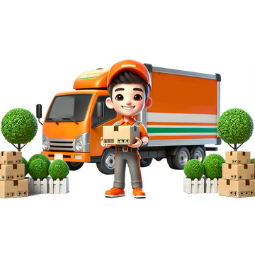 快递车货物快递员3D卡通人物素材