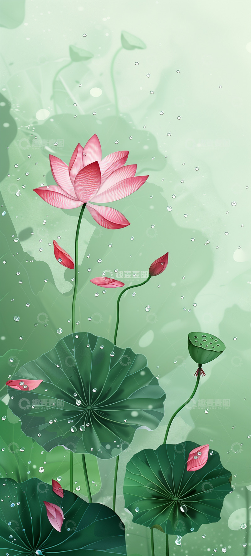 高清大图下载【趣麦麦图】夏日荷花数字艺术背景素材