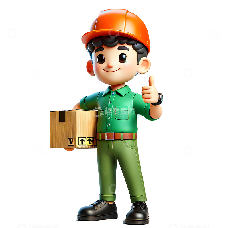 高清大图下载【趣麦麦图】3D快递员竖大拇指站立姿势卡通素材