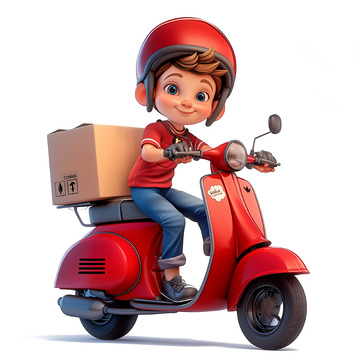 骑着摩托送货的快递员3D人物素材