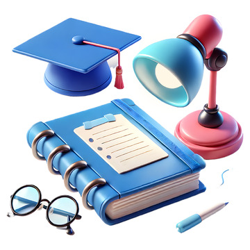 台灯书本眼镜3D物品素材