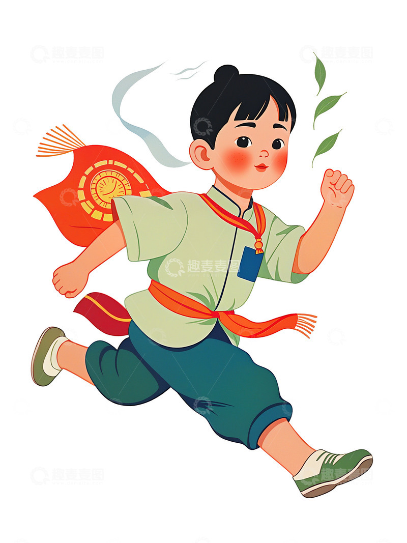 高清大图下载【趣麦麦图】扁平风 插画 一个小男孩 跑步