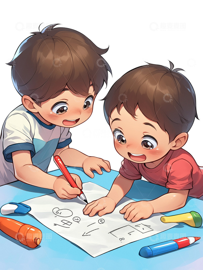 高清大图下载【趣麦麦图】暑假兴趣班美术绘画卡通人物场景