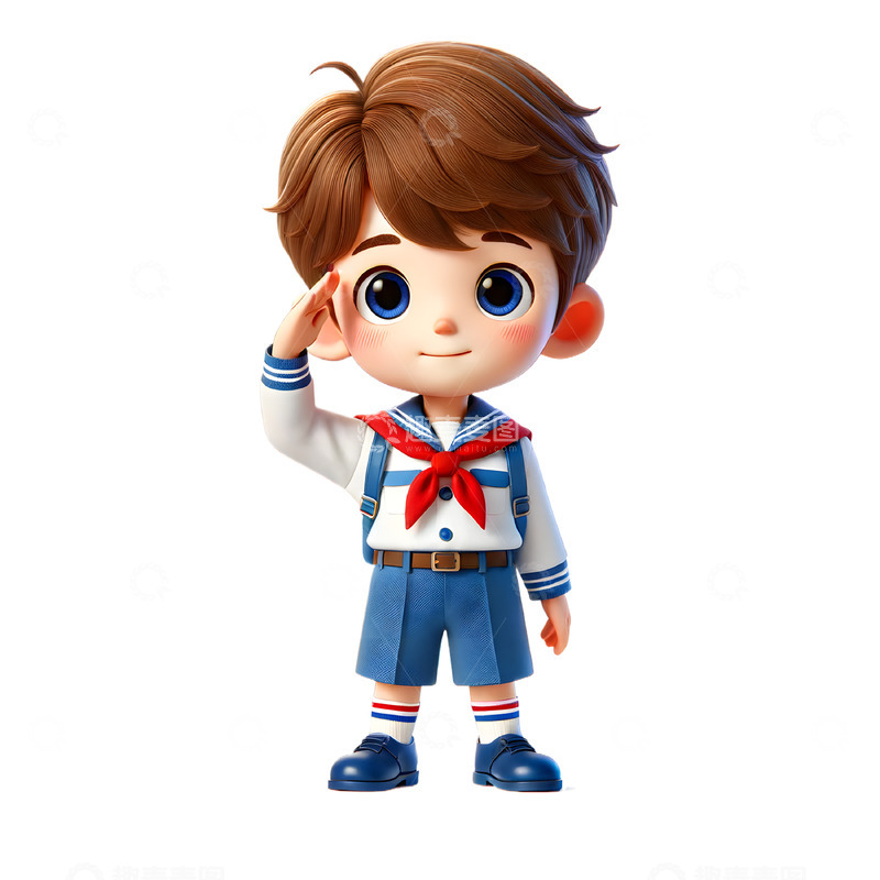 高清大图下载【趣麦麦图】少先队员敬礼卡通3D人物素材