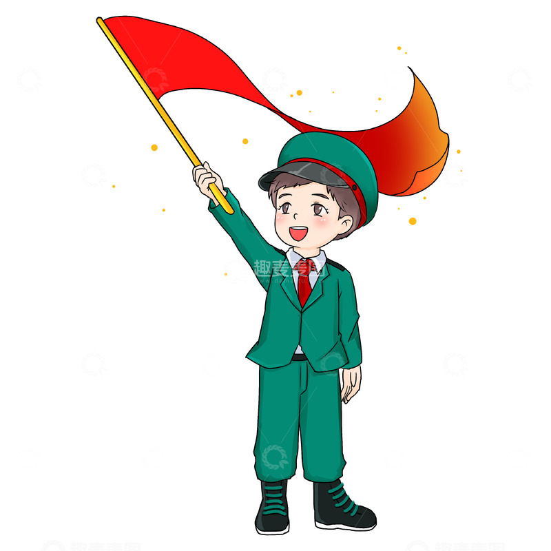 源文件下载【趣麦麦图】建党节军人挥舞红旗元素