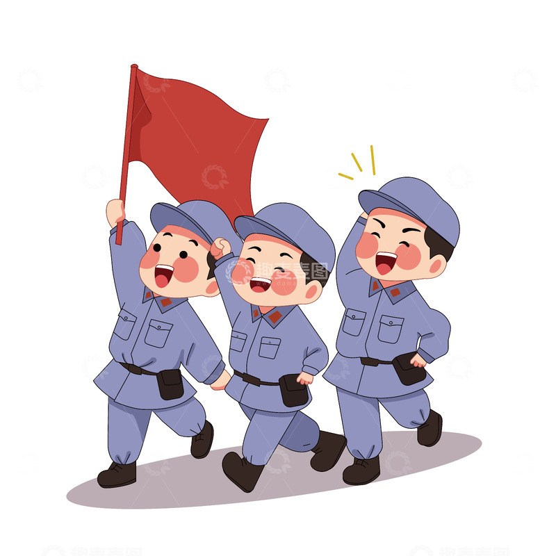 源文件下载【趣麦麦图】建党节军人七一建党节红旗旗帜人物插画