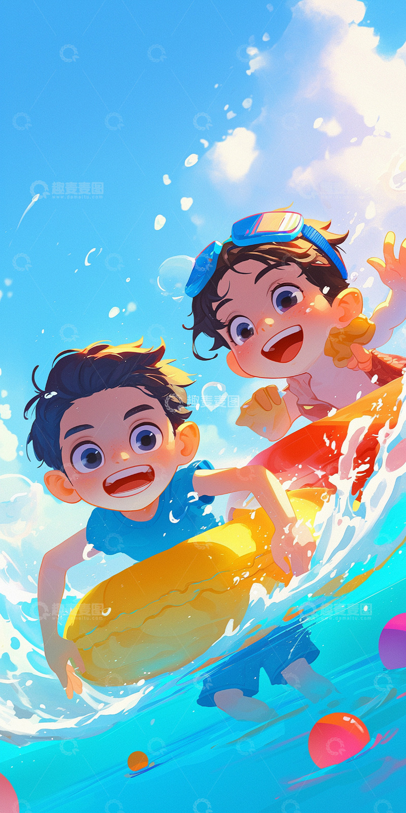 儿童戏水儿童游泳学游泳