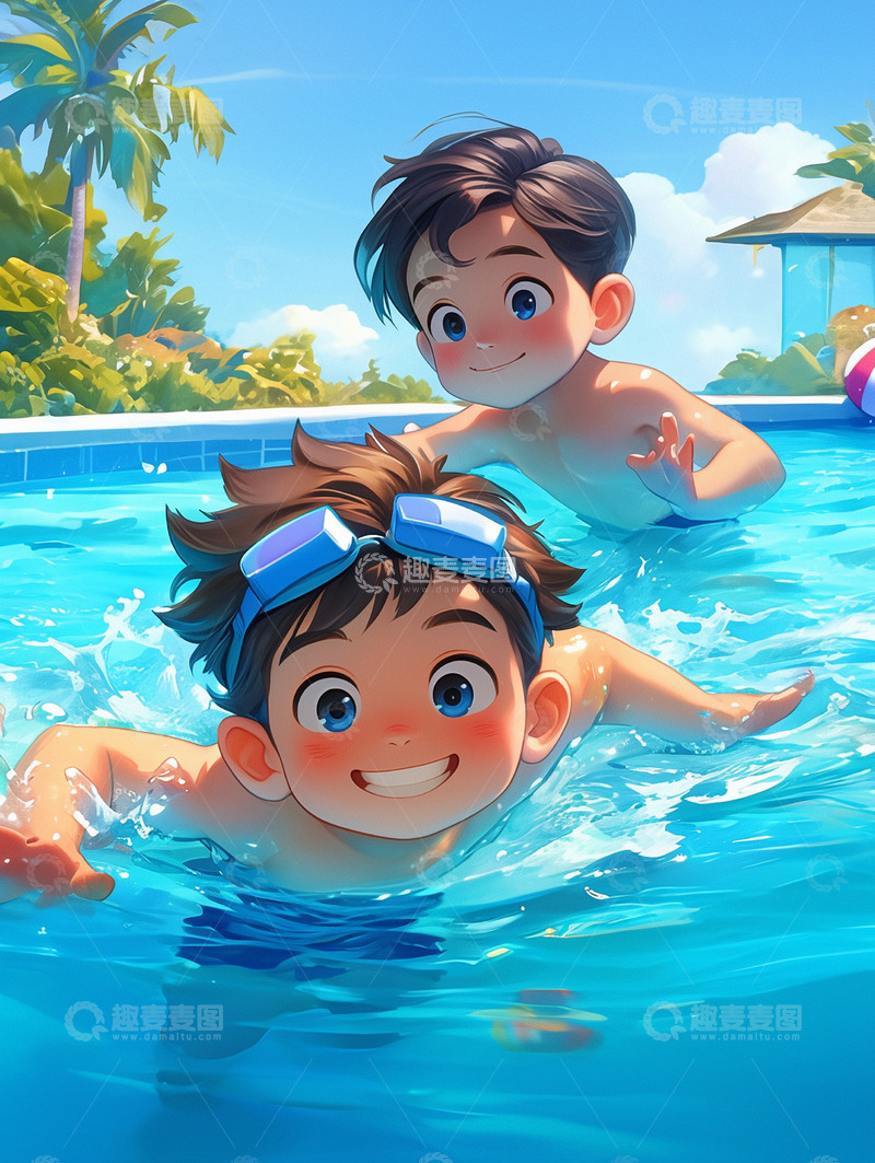 高清大图下载【趣麦麦图】儿童游泳教学