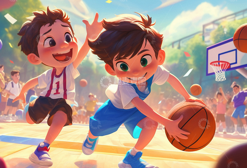 高清大图下载【趣麦麦图】运动人物篮球男孩插画