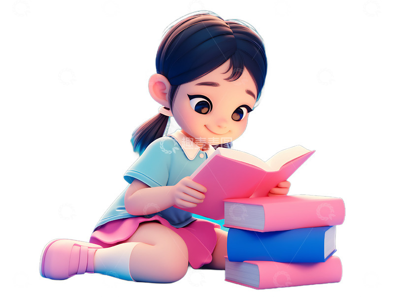高清大图下载【趣麦麦图】小女孩阅读开心3D