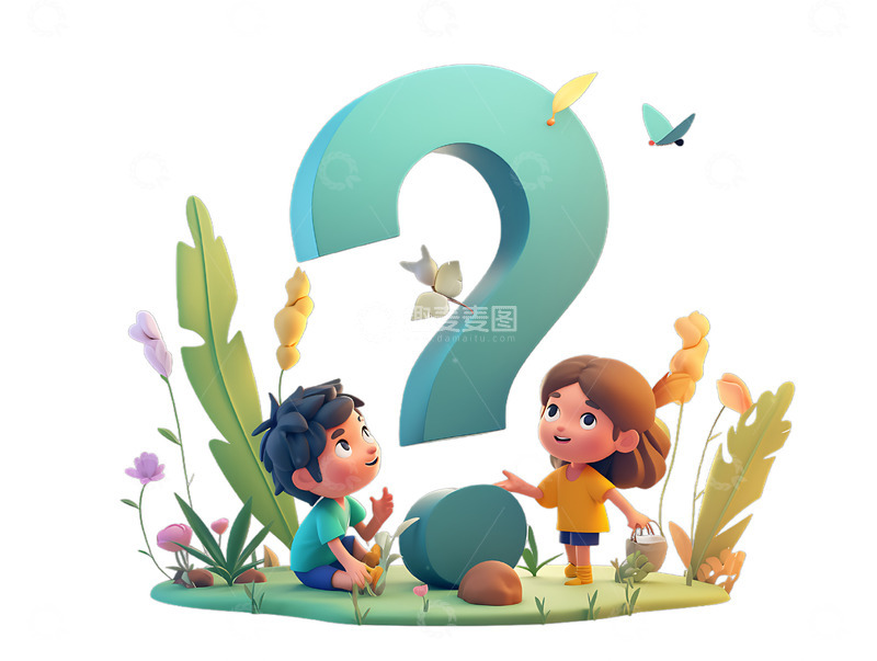 学习问号疑问两个小孩植物背景