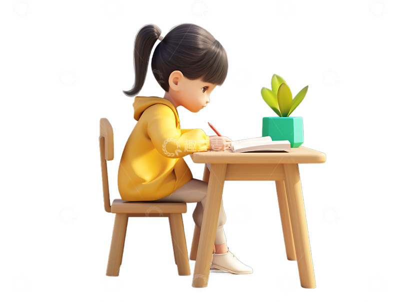 高清大图下载【趣麦麦图】小孩在书桌上阅读开心补习做作业