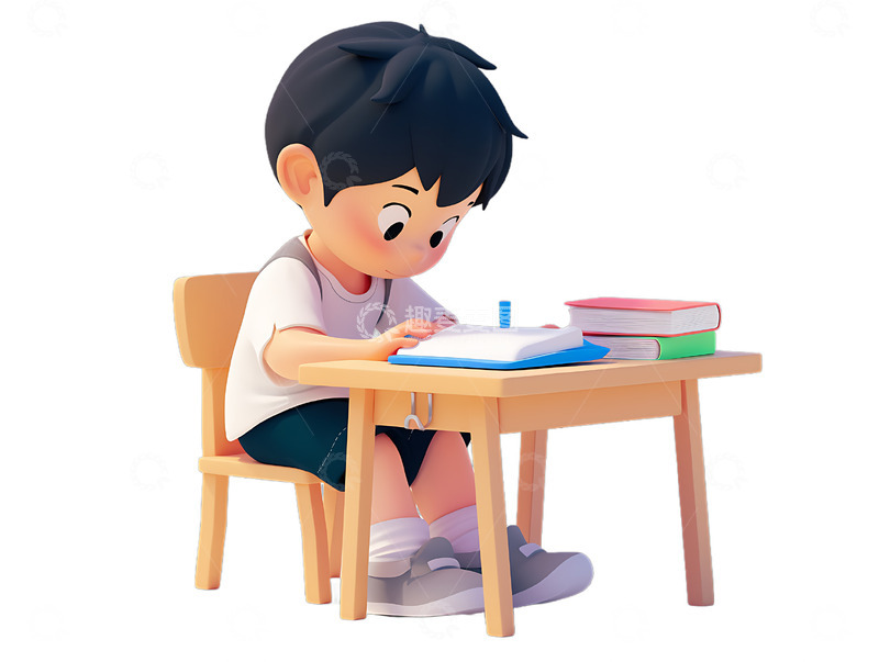 小孩在书桌上阅读开心补习暑期