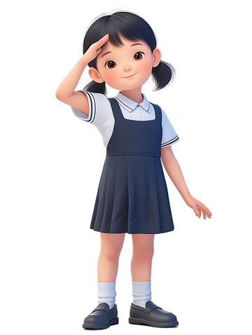 女生学生敬礼爱国