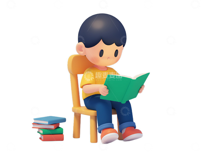 高清大图下载【趣麦麦图】小孩在椅子上阅读开心