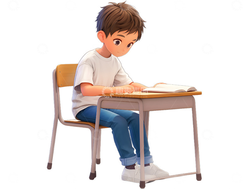 小孩在书桌上阅读开心补习2