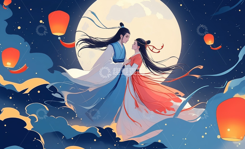 高清大图下载【趣麦麦图】浪漫七夕插画背景图
