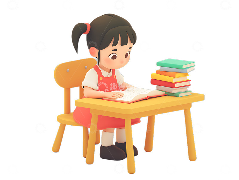 小女孩在书桌上阅读开心补习2