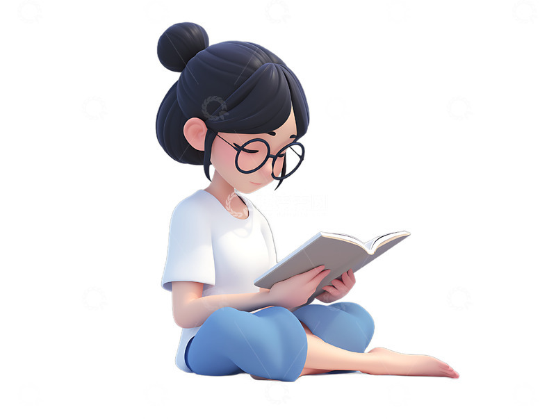 高清大图下载【趣麦麦图】小女孩坐着上阅读开心3D2