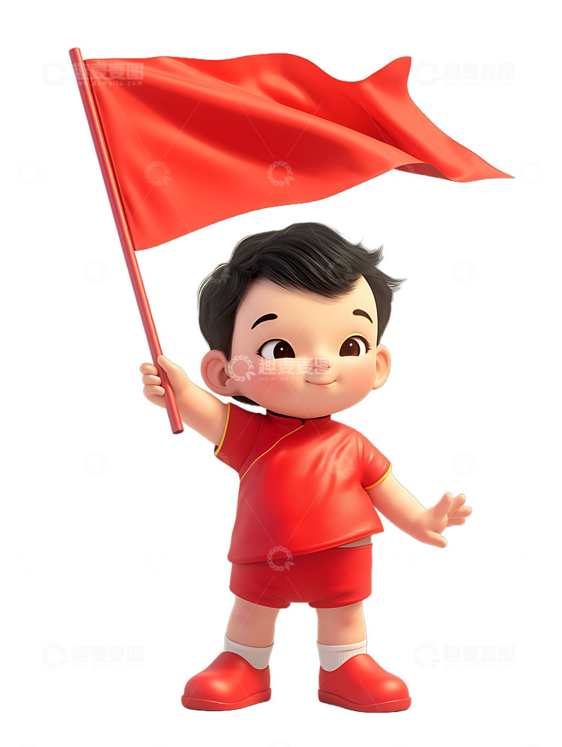 高清大图下载【趣麦麦图】学生敬礼爱国拿着红旗红色男孩2
