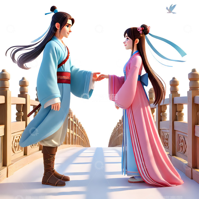 高清大图下载【趣麦麦图】牛郎织牛卡通3D人物素材