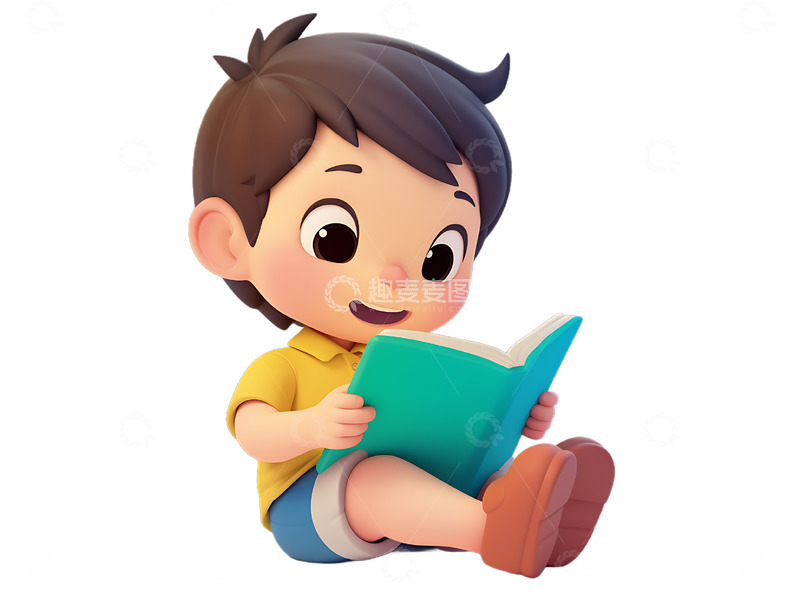 高清大图下载【趣麦麦图】小孩坐着上阅读开心2