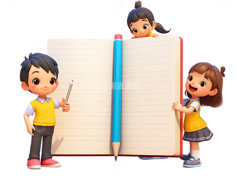 高清大图下载【趣麦麦图】暑期班寒假班补习学习作业本展板卡通学生