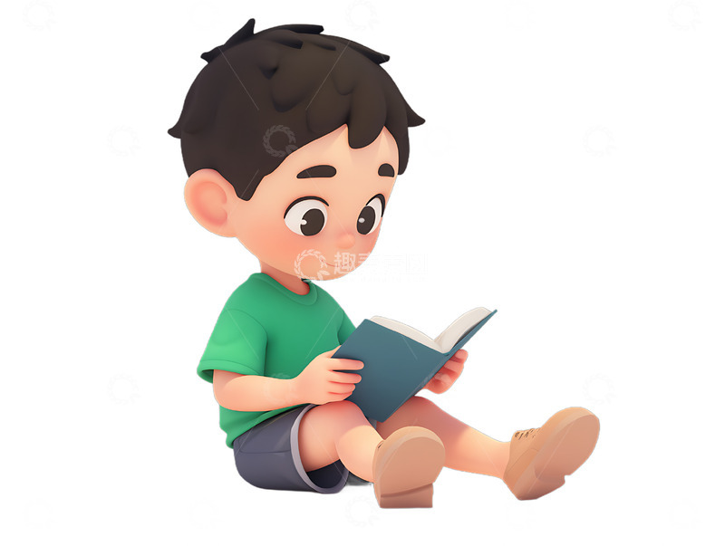 高清大图下载【趣麦麦图】小孩坐着上阅读开心3D