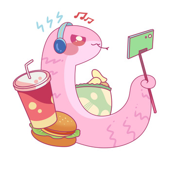 卡通听音乐可乐汉堡包小蛇蛇年形象