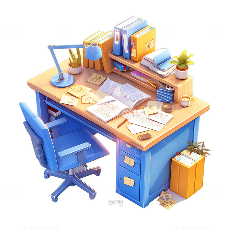 高清大图下载【趣麦麦图】卡通学习书桌