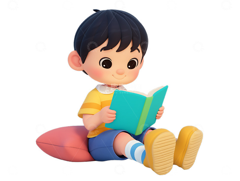 小孩坐着上阅读开心