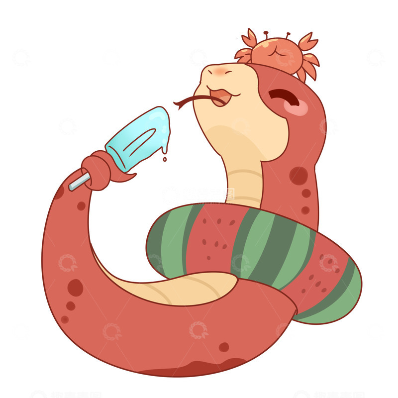 源文件下载【趣麦麦图】卡通吃雪糕小蛇蛇年形象免抠图片
