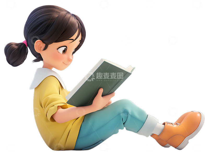 高清大图下载【趣麦麦图】小女孩看书阅读开心3D卡通2