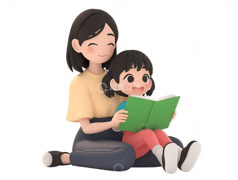高清大图下载【趣麦麦图】老师家长陪着指导学生阅读开心