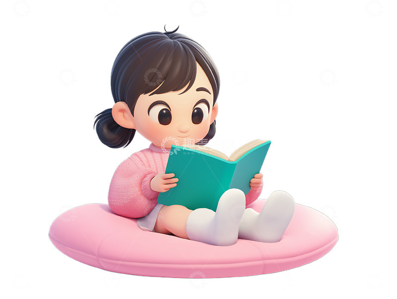 高清大图下载【趣麦麦图】小女孩坐着上阅读开心3D
