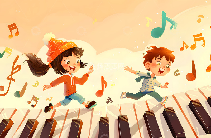 暑假兴趣班钢琴学习插画