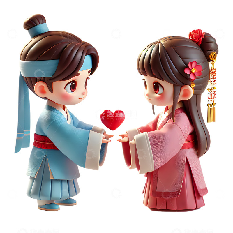高清大图下载【趣麦麦图】七夕节浪漫牛郎织女3D卡通人物素材