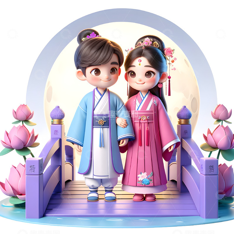 高清大图下载【趣麦麦图】七夕浪漫情侣3D人物卡通素材