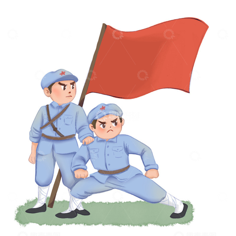 源文件下载【趣麦麦图】原创手绘军人免扣红军建党节七一元素