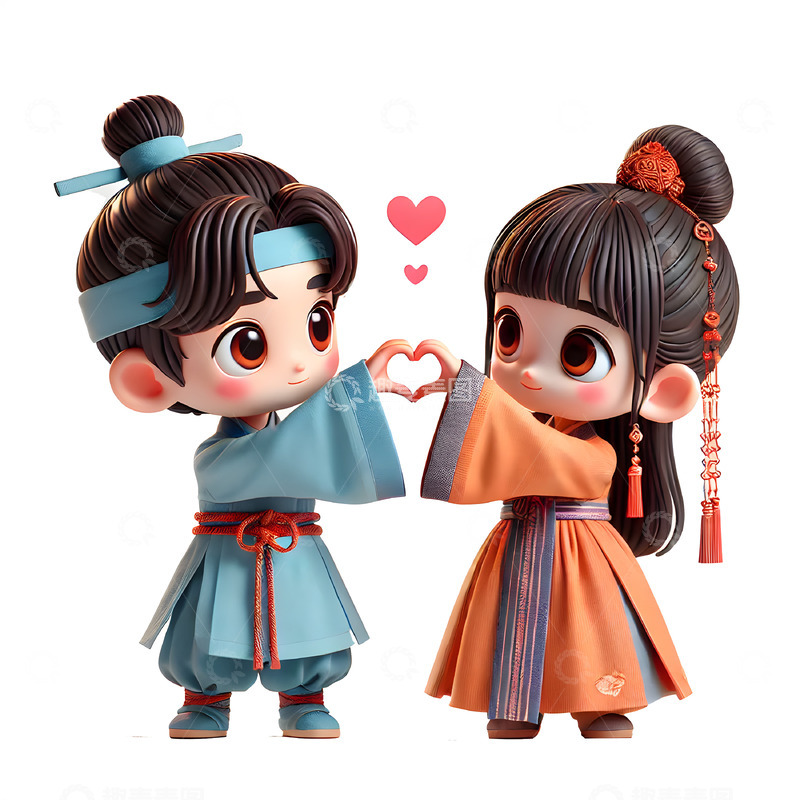 高清大图下载【趣麦麦图】可爱牛郎织女3D人物素材