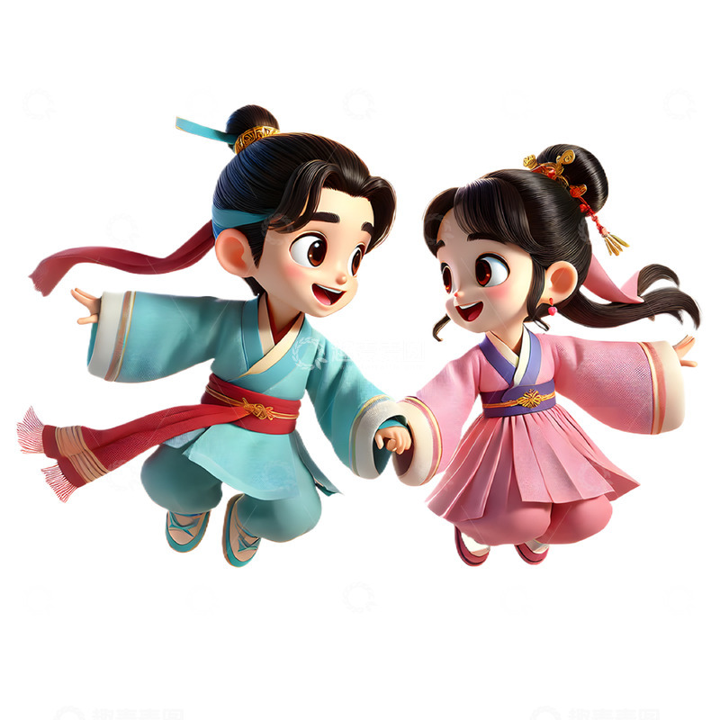 高清大图下载【趣麦麦图】七夕节情人节牛郎织女3D人物素材