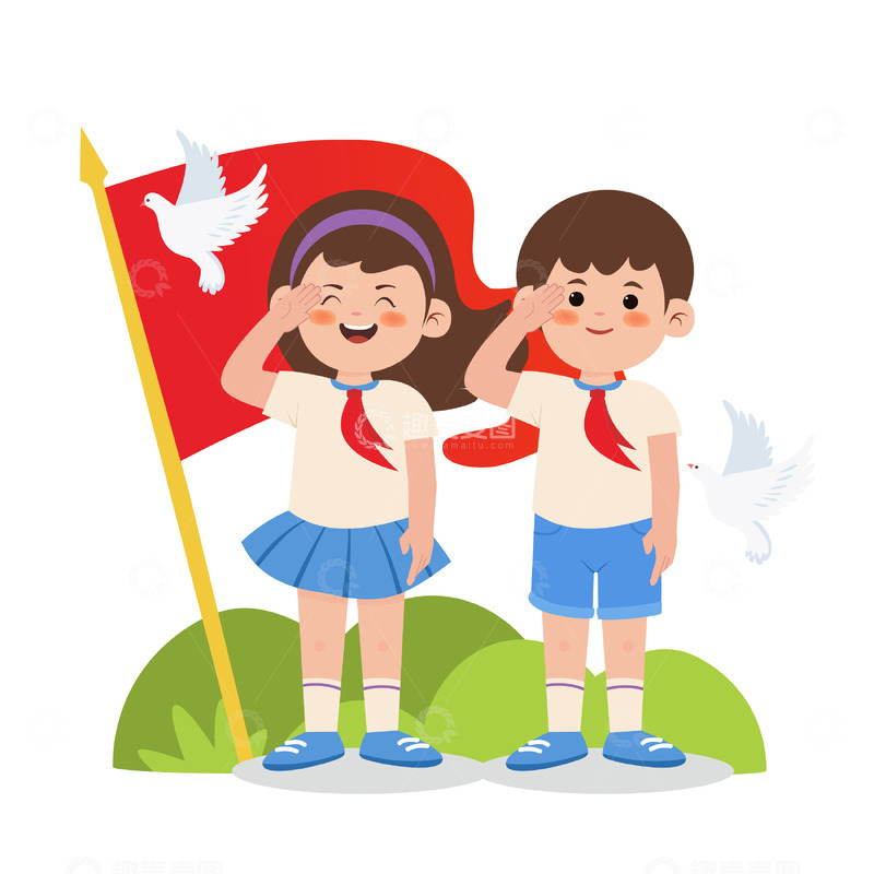 源文件下载【趣麦麦图】建党节人物元素学生少先队员