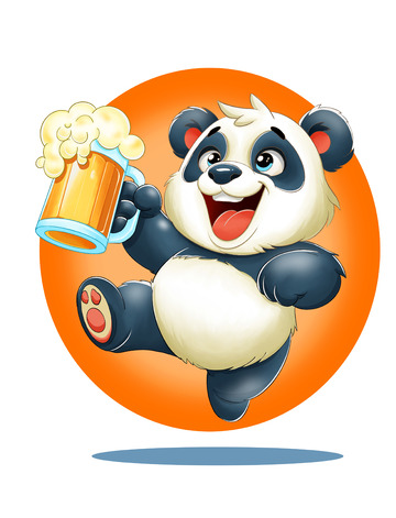 喝啤酒干杯的卡通熊猫Q版头像贴纸