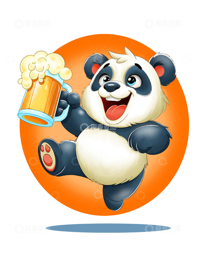 源文件下载【趣麦麦图】喝啤酒干杯的卡通熊猫Q版头像贴纸